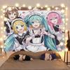 Anime Blue Hair Girl Tapestry Cute Japanese Cartoon Wall Hanging Aesthetic Room Decor for Bedroom Living Room Dorm Tapestry