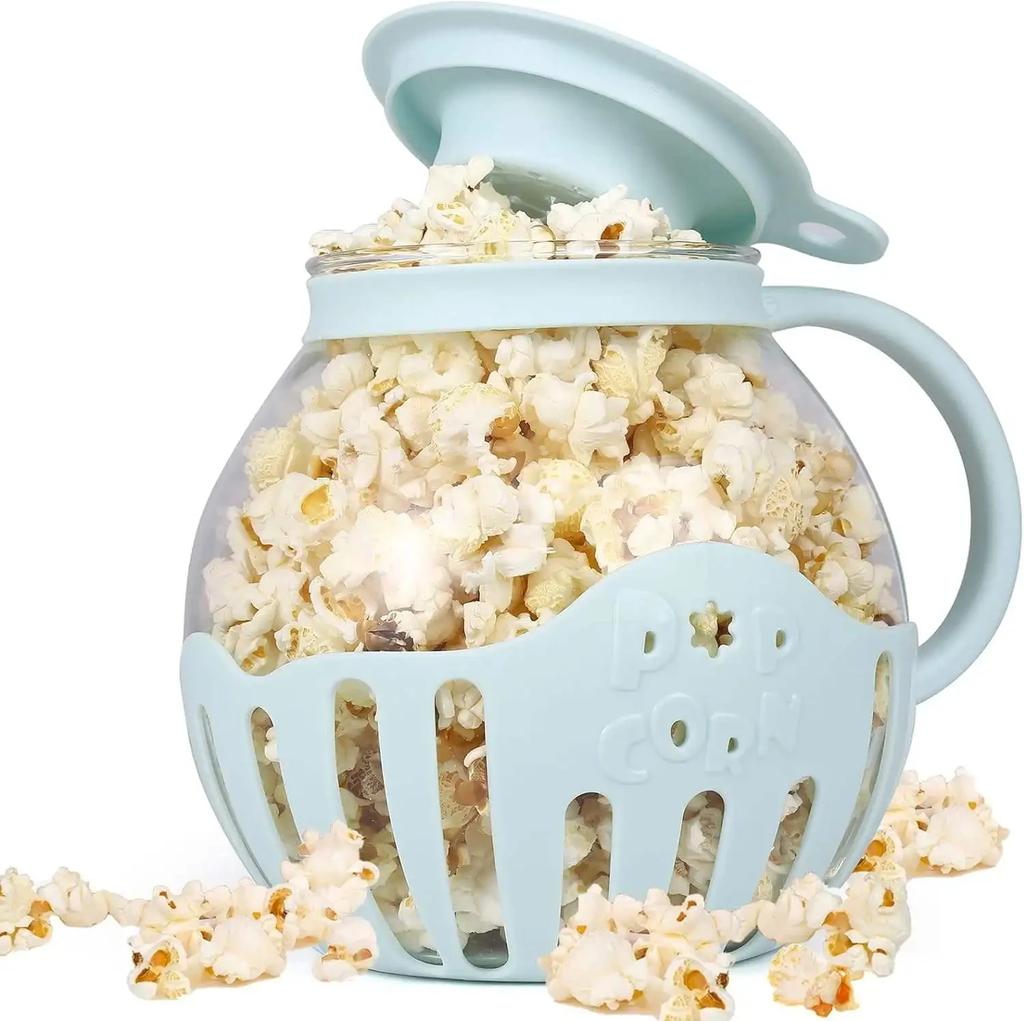Microwave Popcorn Popper Borosilicate Glass Bowl with Silicone Lid 3-in-1 Mini Popcorn Maker Safe for Microwave