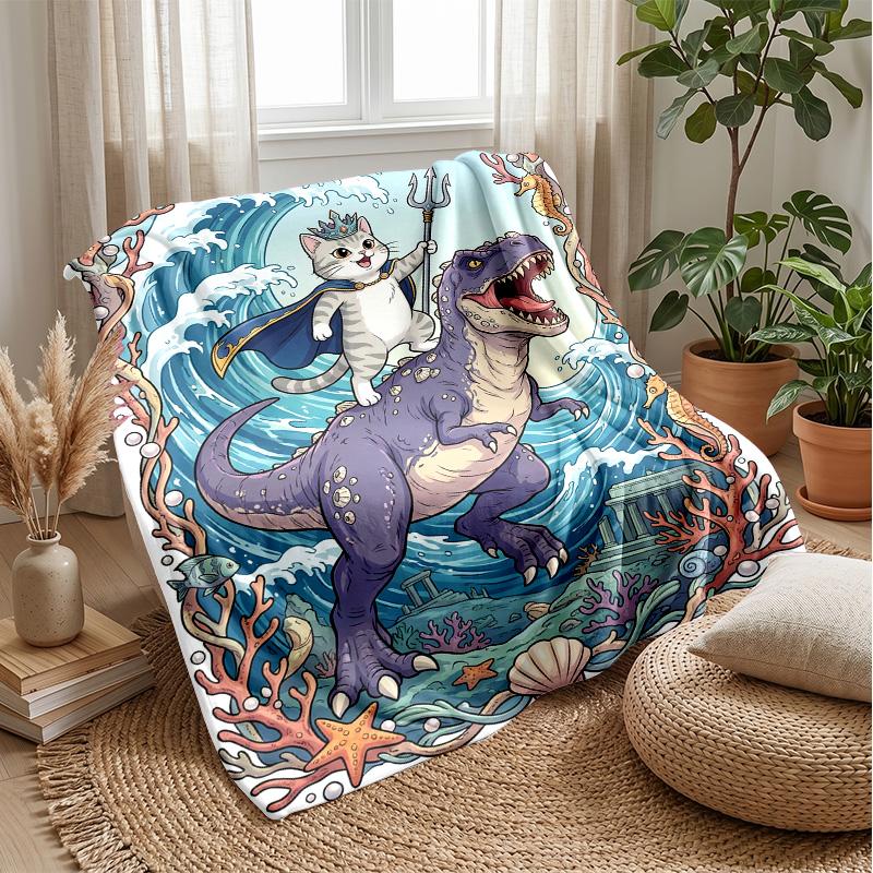 Kitty King on Dino Theme blanket Lightweight Warm Flannel Blanket Decorative Throw Blanket for Home Decoration