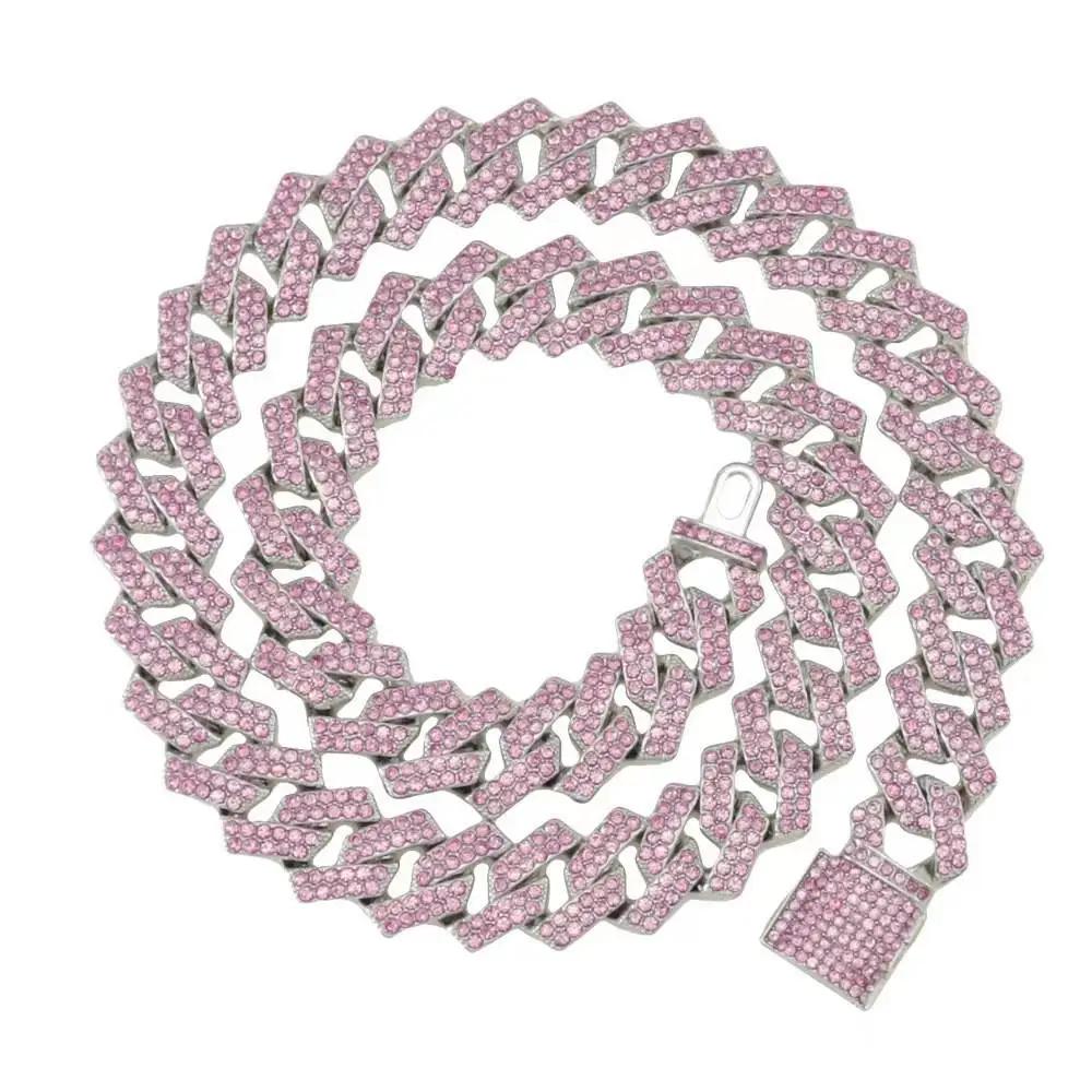 14/15mm Purple Lab Diamond Dog Cuban Chain Collar Secure Buckle Pet Necklace Jewelry Accessories For Small Medium Large Dogs Cat