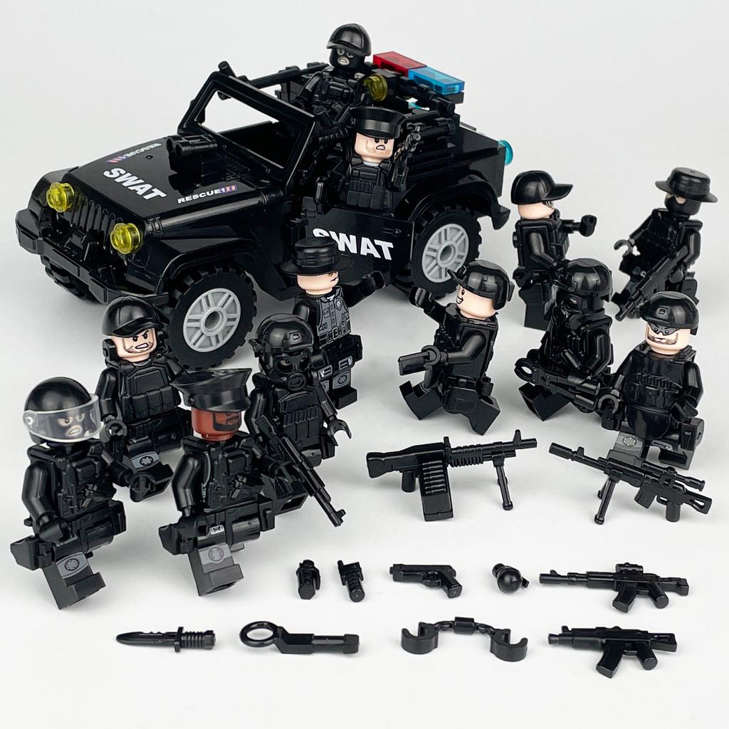 MOC Black SWAT Small Pellet Building Block Doll Police Car Off-road Vehicle Boy Military Set Building Toy