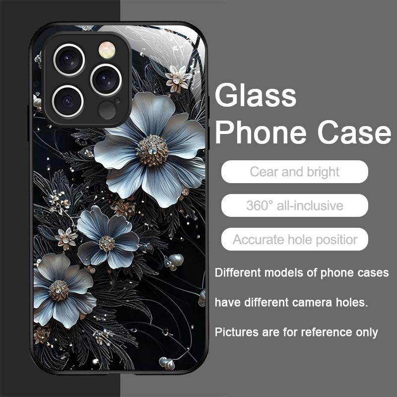 Стильный чехол из закаленного стекла с узором «Цветок лотоса» для iPhone 17 16 Pro Max 15 14 13 12 Mini 11 X XS MAX XR 7 8 Plus