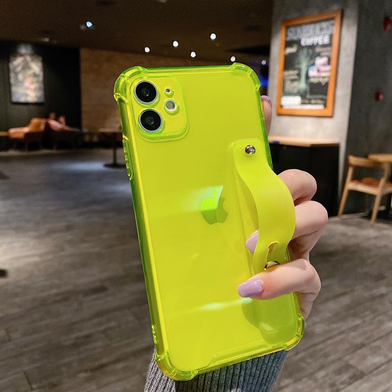 Мягкий чехол для телефона с ремешком на запястье для iPhone 11 12 13 14 15 Pro Max X XR Xs Max 7 8 Plus, мини-подставка, прозрачный бампер