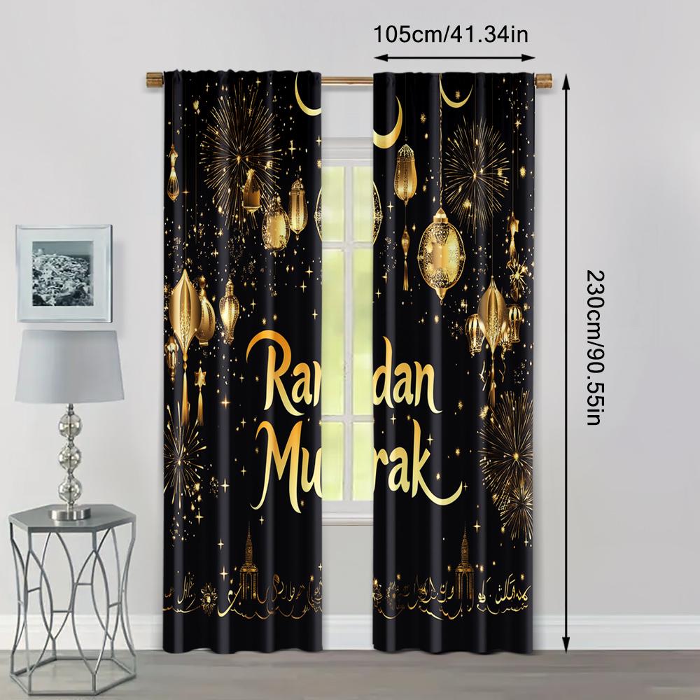 2pcs, Creative Curtains Ramadan Polyester Woven (without rod) Room Decor Ldeal for Bedroom and Various Room Types