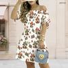 Women Plus Size White Off Shoulder Short Sleeve Tie Cuff Printed A Line Dress