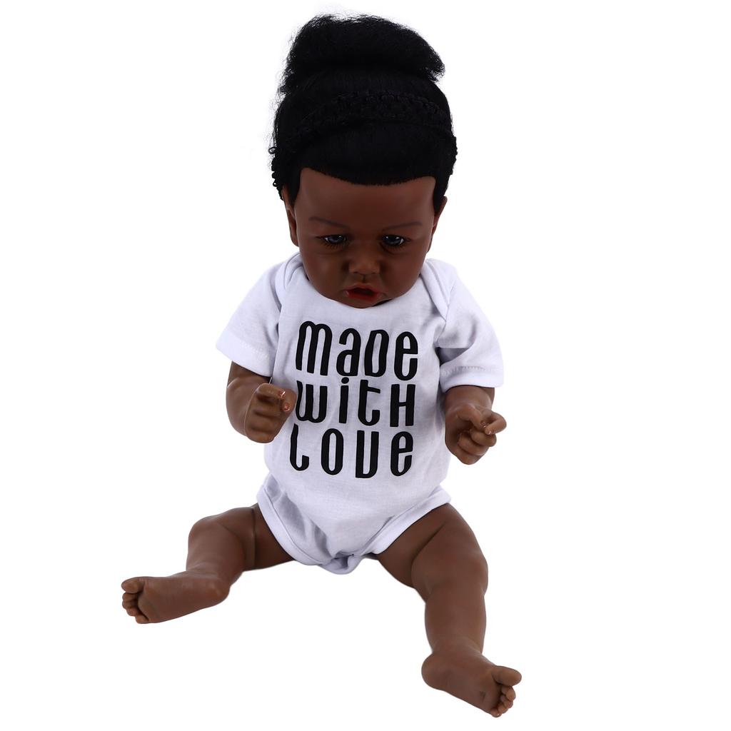 24-дюймовая изысканная кукла-девочка, афроамериканская черная кожа, виниловая кукла-новорожденная с повязкой для волос