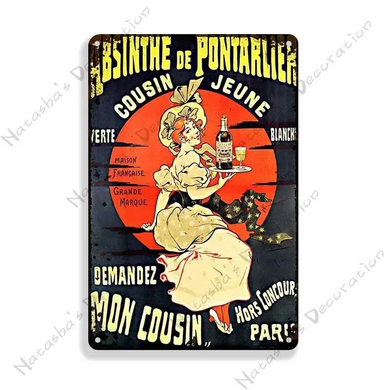 DORA Металлическая табличка Absinthe Металлическая жестяная табличка Пивной бренд Металлические знаки Настенная тарелка Винтажная металлическая табличка Мужская берлога Домашняя табличка Стена Промышленный декор