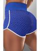 Blue High Waist Honeycomb Contrast Stripes Butt Lifting Yoga Shorts