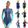 Женский слитный купальник с длинными рукавами, цветной блок, консервативный, на молнии, гидрокостюм для дайвинга, купальник с плоским углом