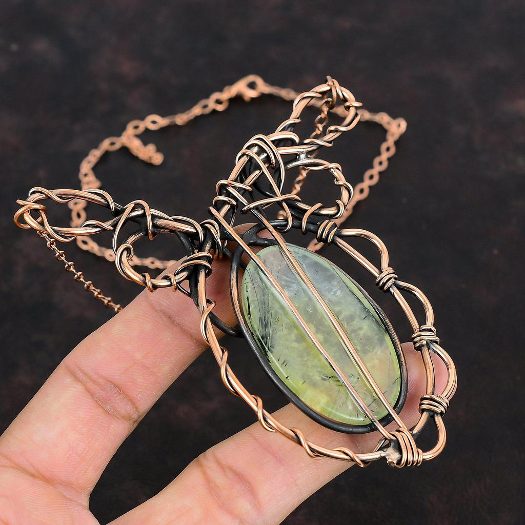 Moss Prehnite Necklace Copper Wire Wrapped Adjustable Chain Necklace Copper Jewelry Natural Gemstone Necklace Handmade Necklace Gift For Her