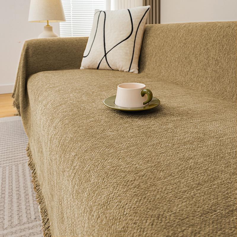 Modern Chenille Sofa Towel Herringbone Pattern Solid Color Sofa Cushion Skin-Friendly Anti-Wrinkle Multi-Purpose Machine Washable Sofa Cover Cloth