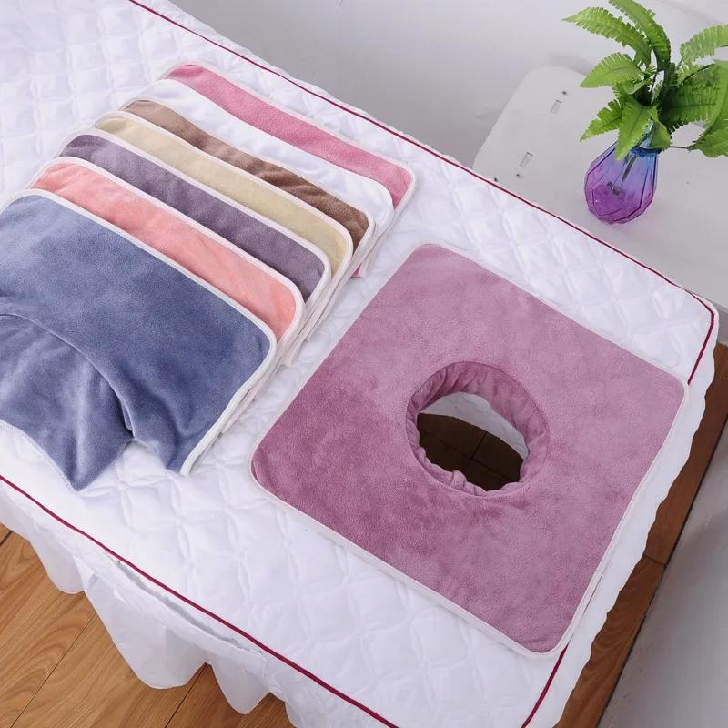 Квадратное 35*35 см бархатное утолщенное полотенце для массажного стола Beauty SPA с отверстием для лица, покрывало для кровати SPA