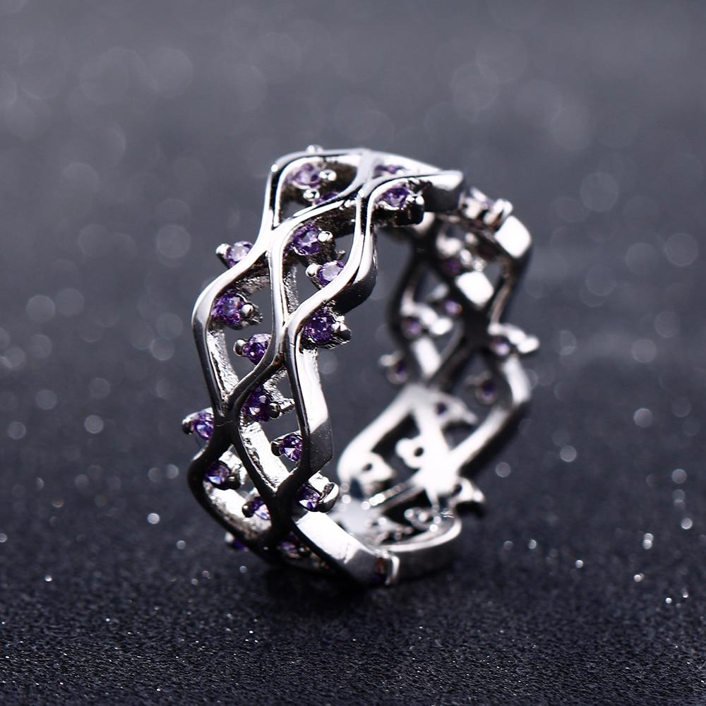 BELLA BOX Роскошные геометрические кольца с аметистом для женщин, обручальное полое кольцо, оптовая продажа, ювелирное изделие, подарок