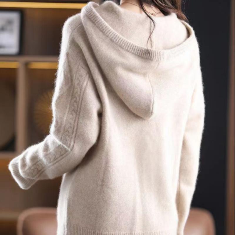 Пуловер осень-зима 2022, трикотаж с капюшоном, свитер из жареного теста, женский свободный вязаный свитер с длинными рукавами