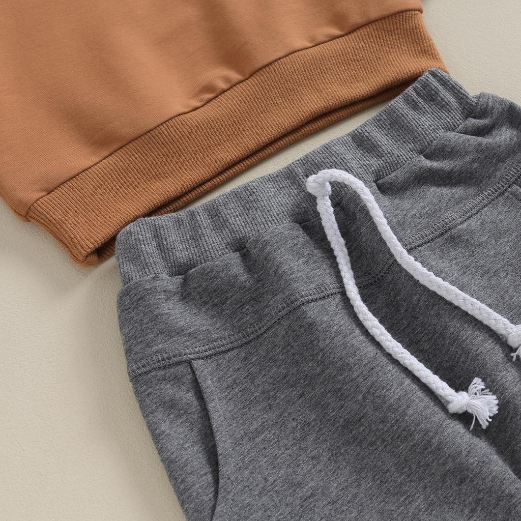 Baby Boy 2Pcs Fall Outfits 6M 12M 18M 24M 3Y Long Sleeve Solid Color Sweatshirt + Pocket Pants Set Toddler Clothes