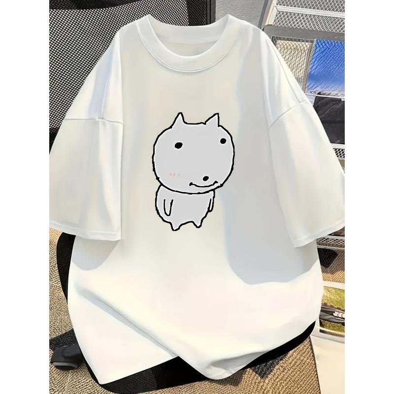 Korean Meme Tshirt Minimally Designed Cat Printed Womens Top Cute Round Neck Unisex Daily Shirts for Women
