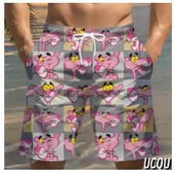 Men's Summer Shorts, Pink Leopard Grid Swimsuit, Hawaiian Beach Shorts, Men's Clothing