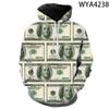 Hoodies USD U.S. Dollar Dollar Bills Money Men 3D Printed Streetwear Sweatshirts Streetwear Kids Tops