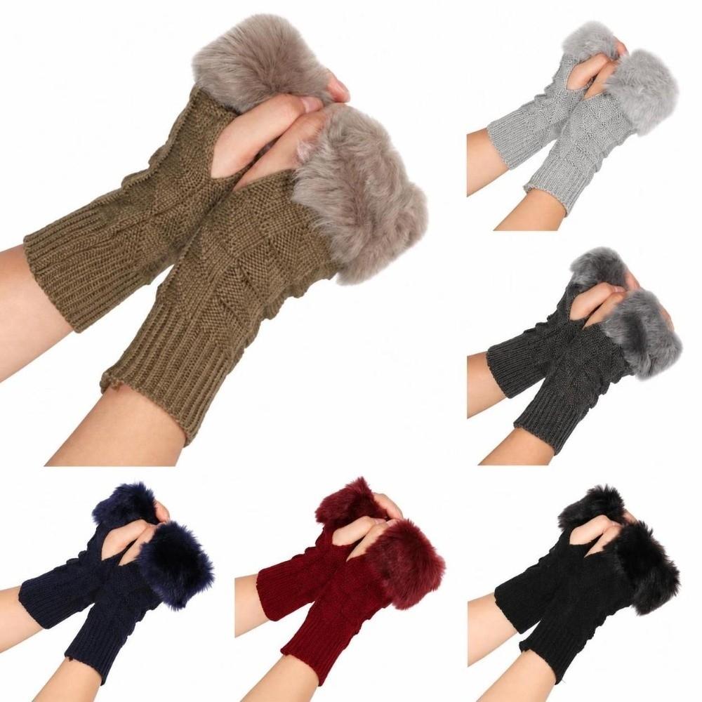 Faux Fur Knitted Fingerless Gloves Warm Touchscreen Plush Gloves New Half Finger Gloves Women