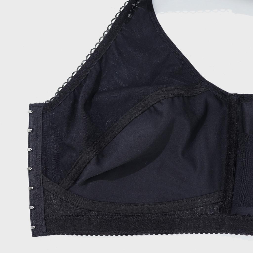 Plus Size Lace Front Closure Bra & High Waist Panty Set, Racerback Supportive Lingerie for Women