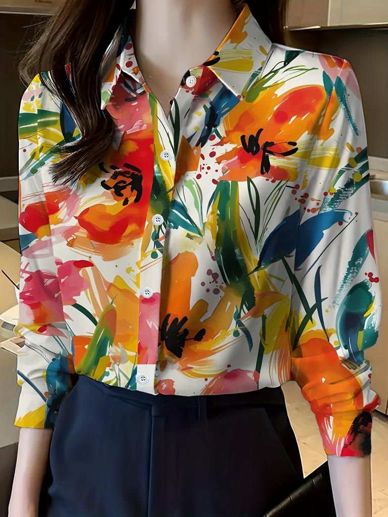 Lapel Design Women's Shirt Temperament Leopard Print Long Sleeve Button Down Shirt Party Commuter Fashion Women's