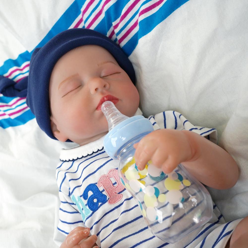 Реалистичные 19-дюймовые куклы-мальчики Reborn, LOULOU, полностью виниловое тело, закрытые глаза, имитация куклы, ручная работа, расписанные волосы, куклы Rebirth для детей от 3 лет