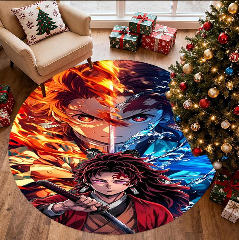 Demon Slayer Pattern Round Rug, Indoor/Outdoor Mat, for Picnic, Gameroom, Bedroom, Office, Living Room, Home Decor Carpet, Birthday Gift