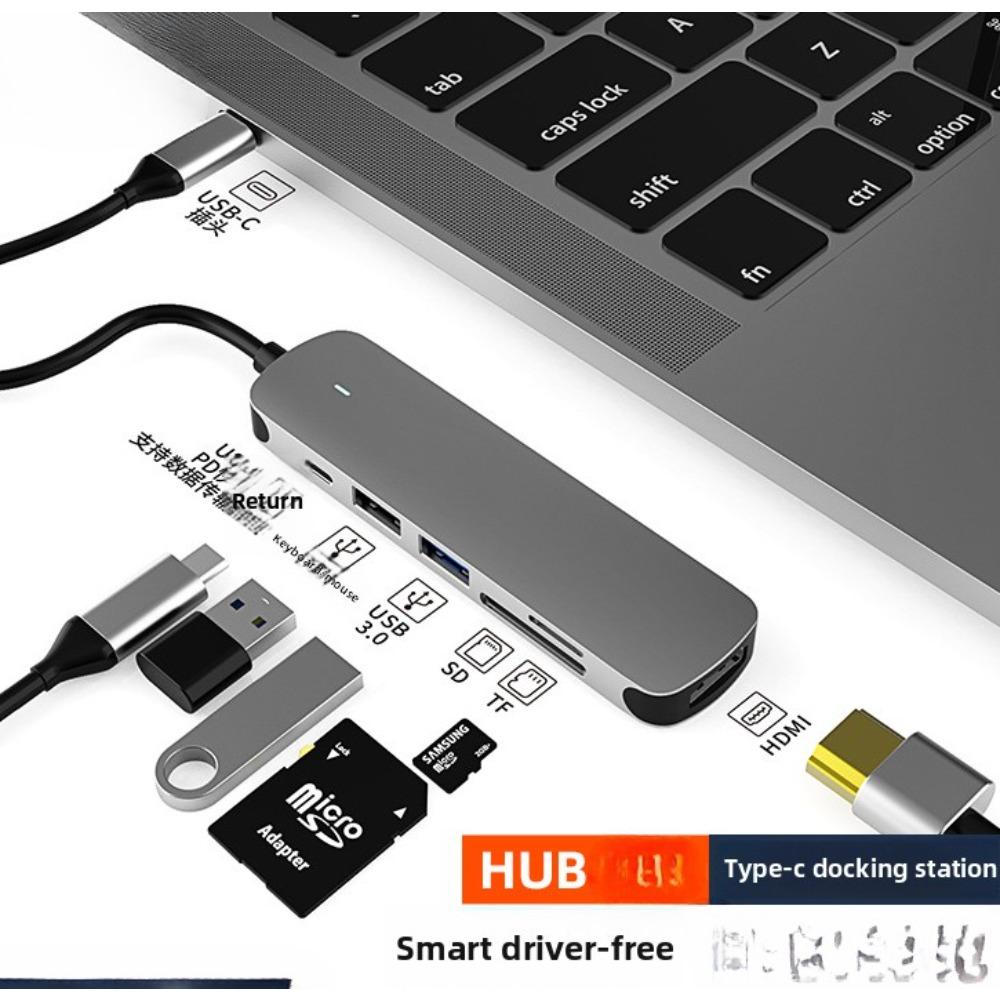 Док-станция 6 в 1 Type C USB C Hub Multiport Adapter для ноутбука MacBook Pro Air