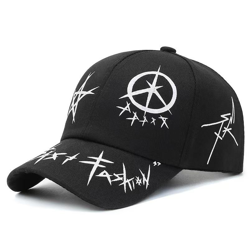 Patchwork Hat New Baseball Cap with Star Print Korean Style Duckbill Cap Street Style Unisex Sun Hat with Wide Brim