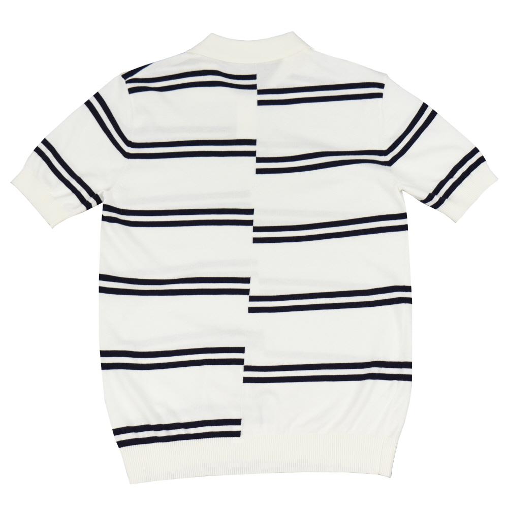 IKALOOK Viscose Stripe Collared Short Sleeve Knit Stee143