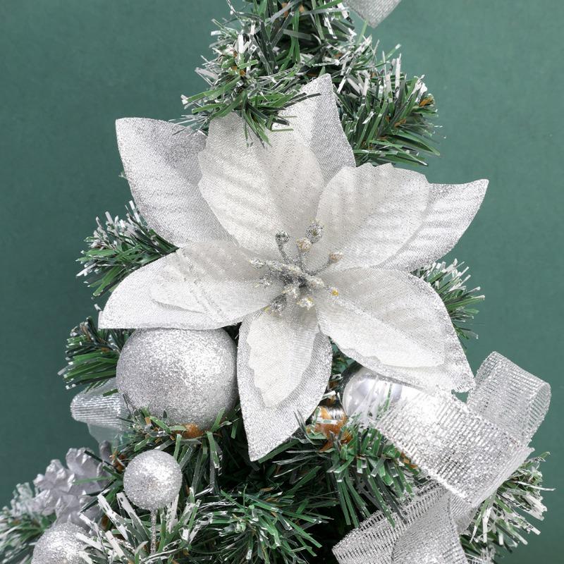 Artificial Glitter Christmas Flowers DIY Red Gold Fake Flower Florals Garland Xmas Tree Ornament Home New Year Party Decoration