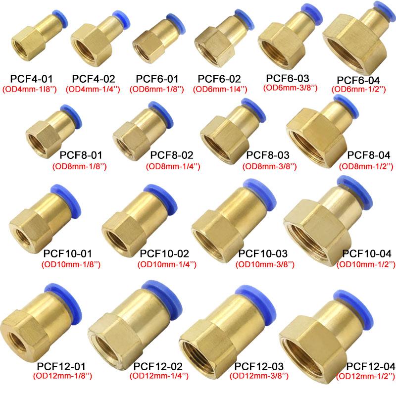 10 шт. Пневматический фитинг PCF 4 6 8 10 12 мм Шланг Трубка 1/8" 3/8" 1/2" 1/4" BSP Внутренняя резьба Латунный Быстроразъемный Соединитель Трубопровода