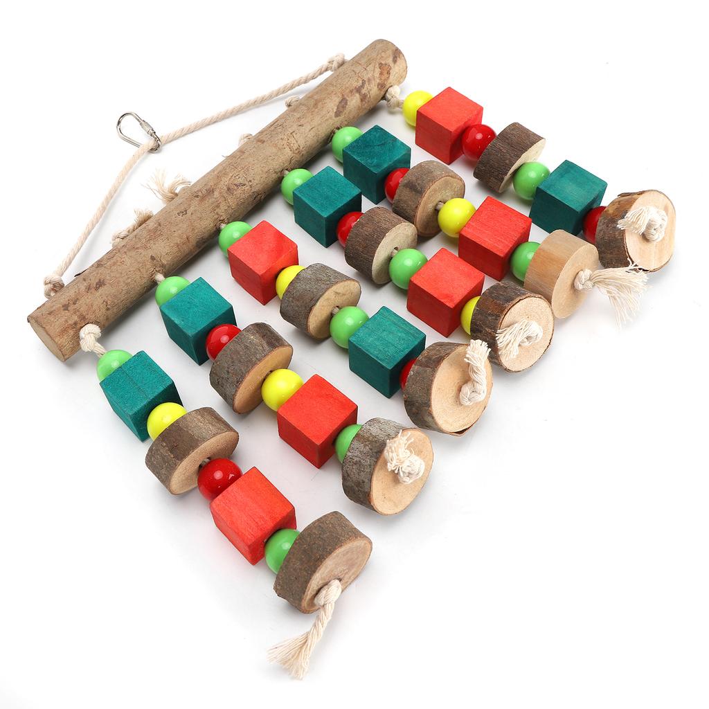 Hanging Chewing Toy Multicolored Natural Wooden Bird Tearing Blocks for Large ParrotS