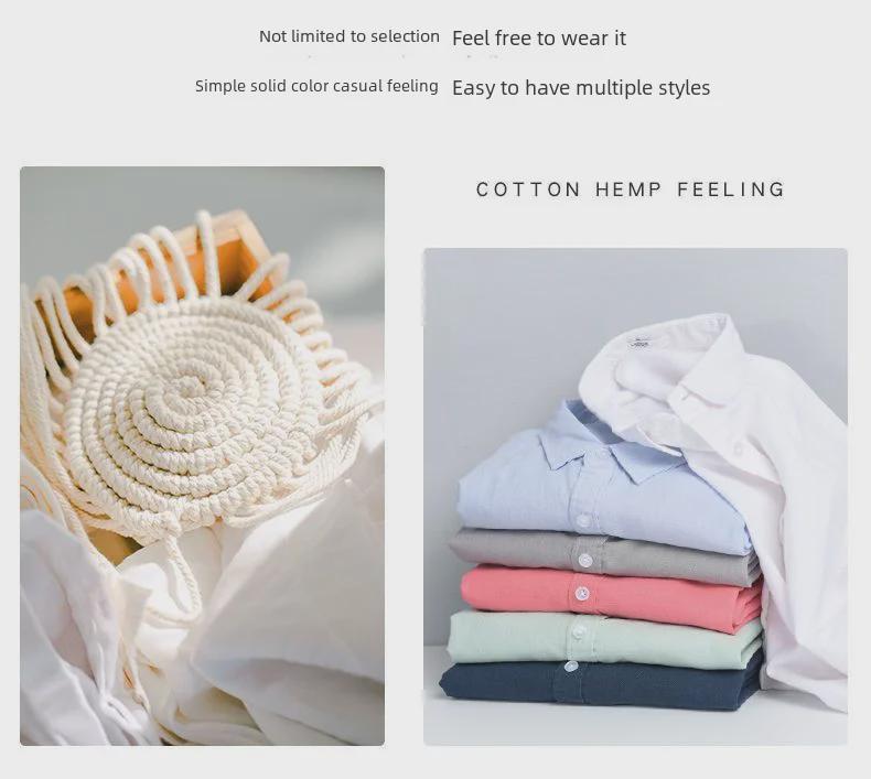 Мужская белая льняная рубашка с длинным рукавом - повседневный свободный крой, в японском стиле, дышащая хлопковая смесь