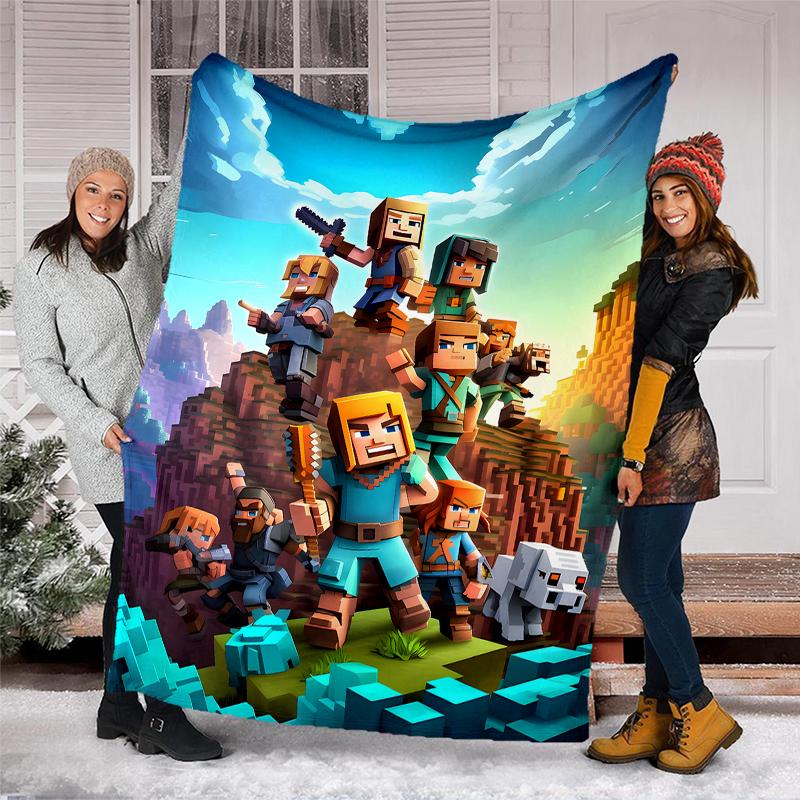 Minecraft Theme Printed Blanket - Perfect for Couch, Bed, Travel & Outdoor Use | Machine Washable, Cozy & Durable.