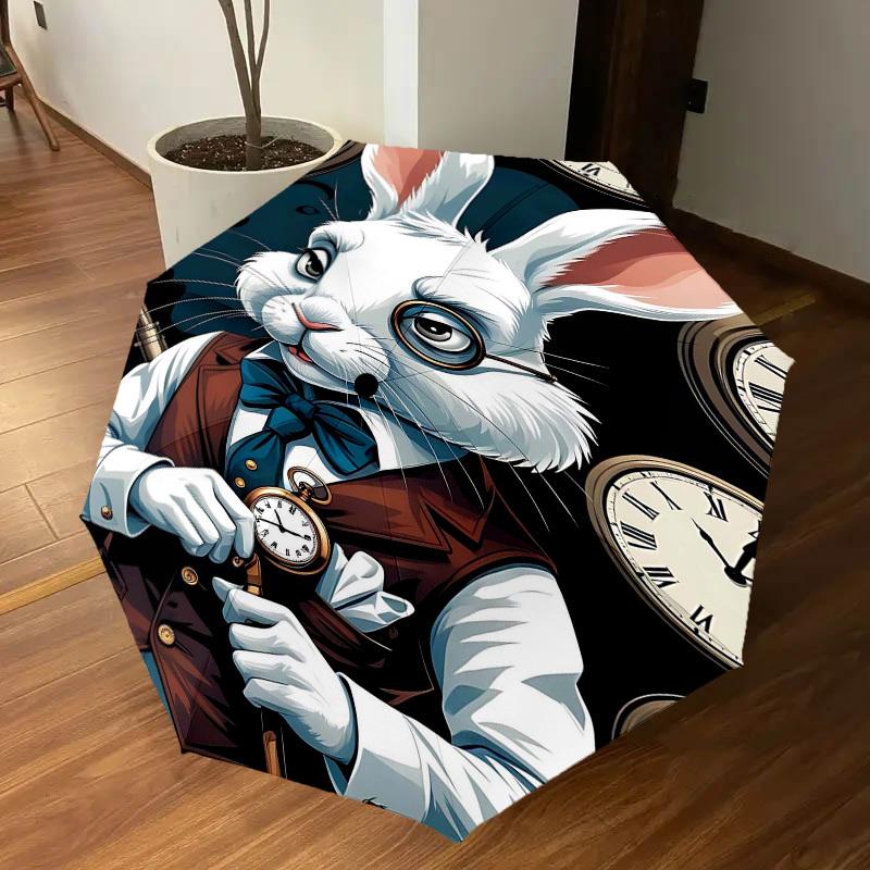 1PC rabbit clock Umbrella-8-Rib Reinforced, Automatic Open, Lightweight & Durable, Fashion Accessory for Outdoor-L0380