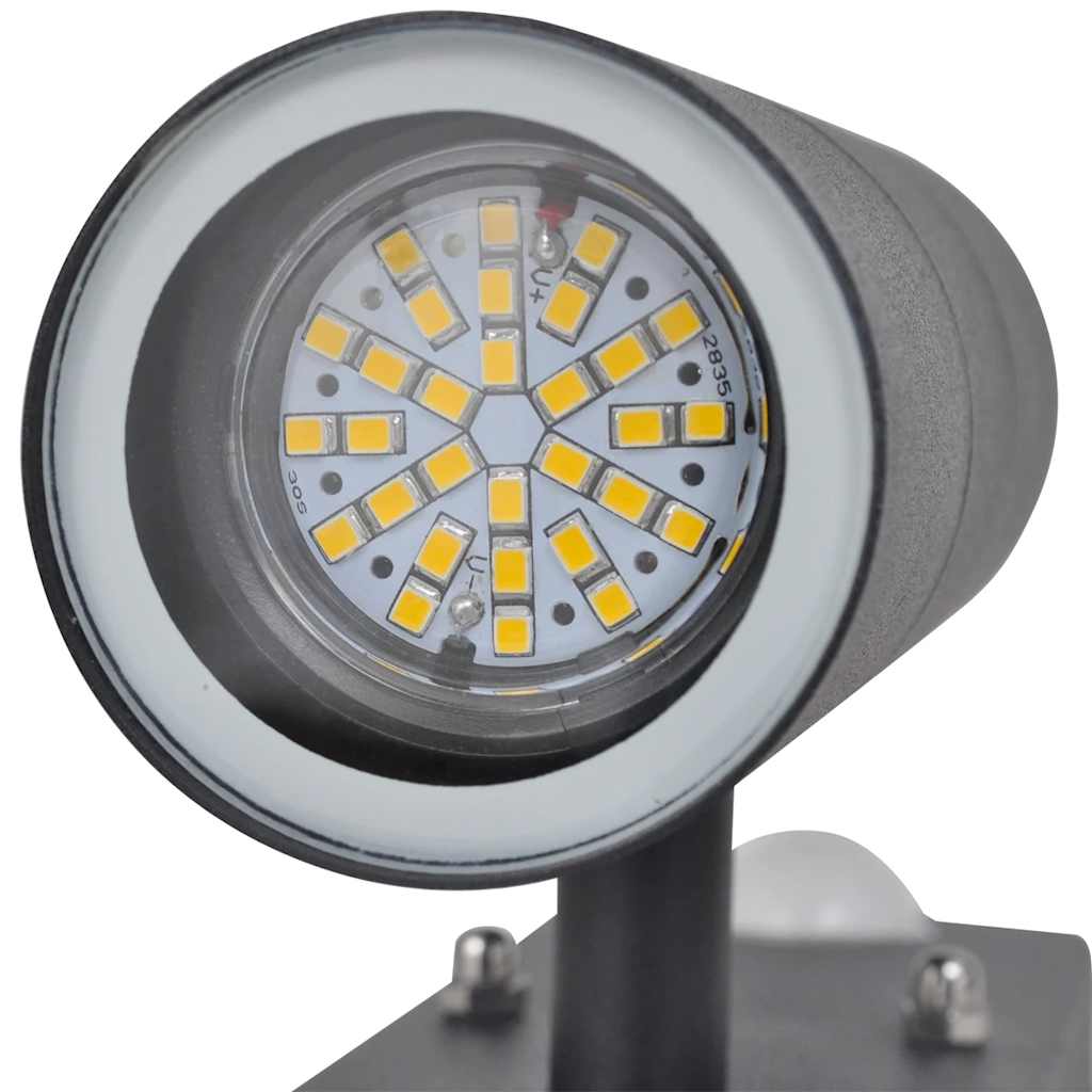 LED Wall Light Stainless Steel Cylinder Shape Black with Sensor