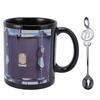 Vintage Mug Funny Drum Pattern Ceramic Stainless Steel 11 Oz Coffee Cup with Spoon for Cold Hot