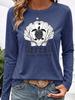 Women's Casual Long Sleeve Tee Round Neck Soft Top with Ocean Turtle & Shell Print, Minimalist Daily Wear for Commute Vacation Outdoor, Gift Idea,