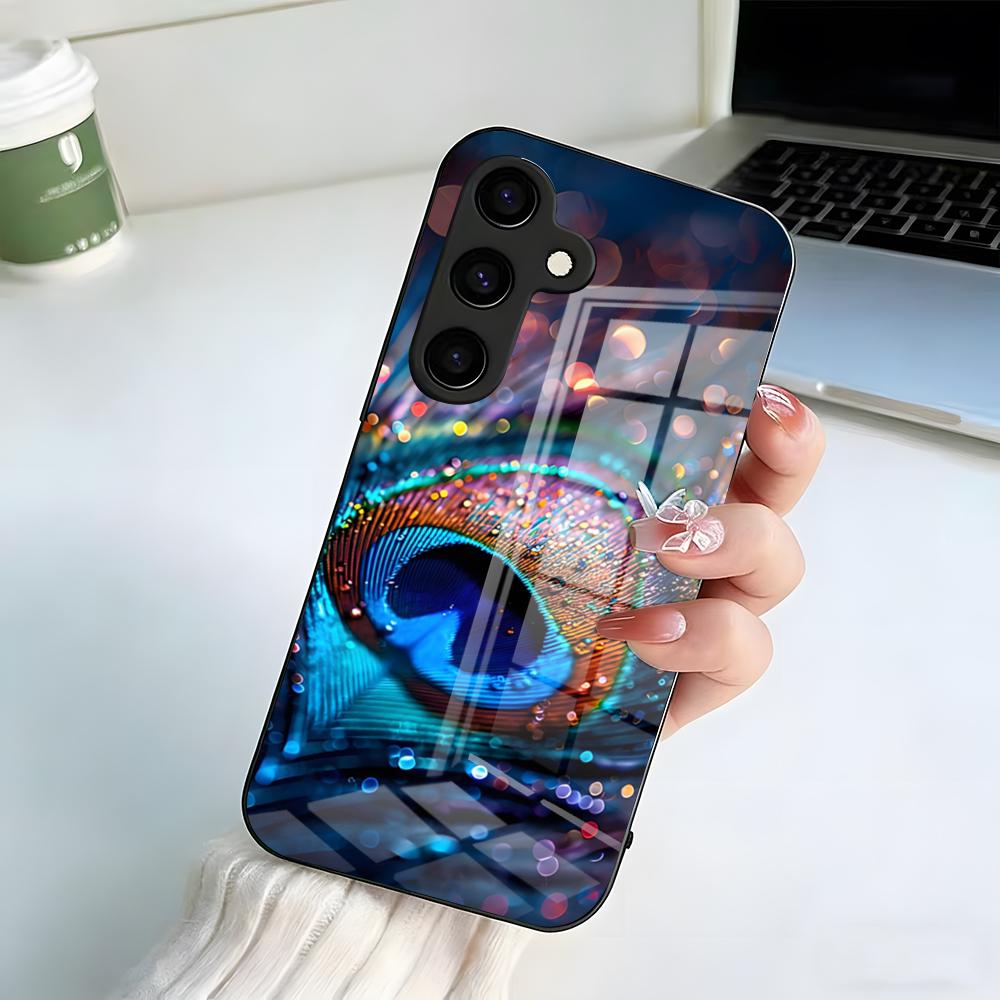 Peacock Feathers Phone Case For Samsung S26 S25 Plus S20 S20 Plus S22 Ultra S23 FE S21 Plus S21 Ultra Glass Cover