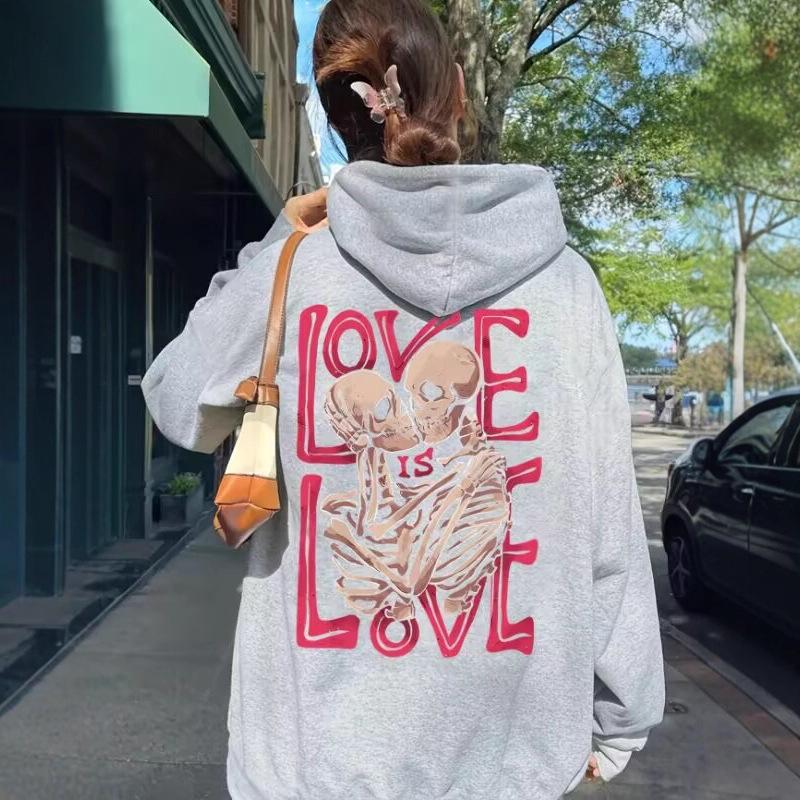 Европейская толстовка с принтом LOVE Skull 2025 - Осенняя модная спортивная одежда