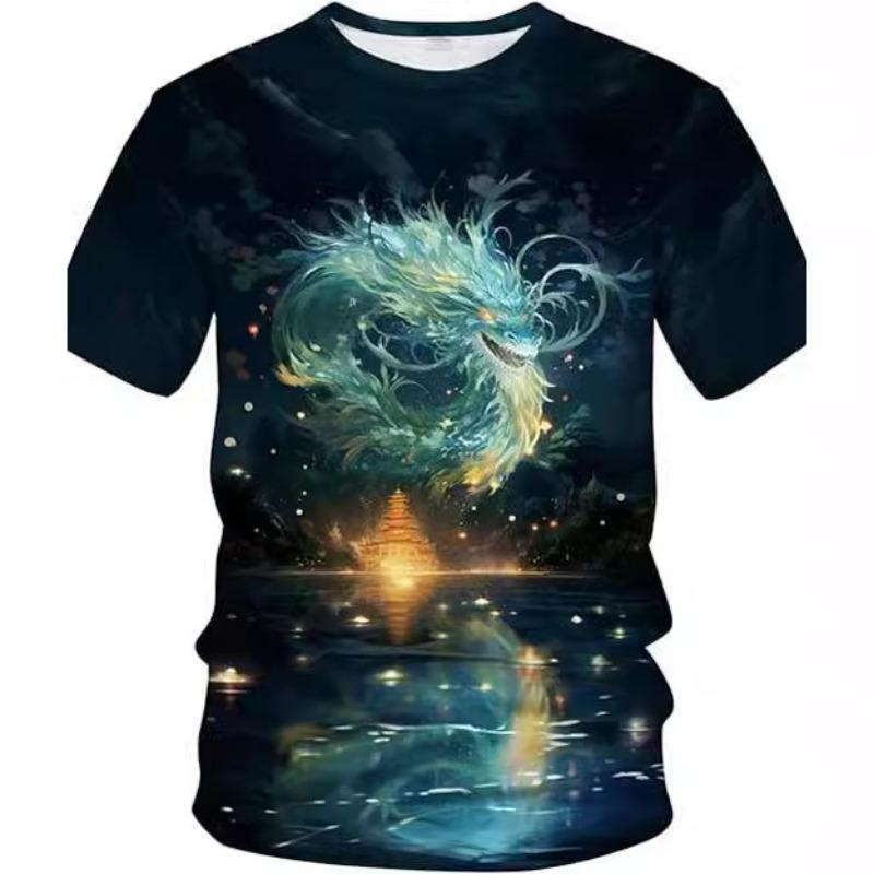 Мужская футболка с 3D-цифровой печатью и рисунком дракона, повседневная базовая рубашка и футболка с короткими рукавами