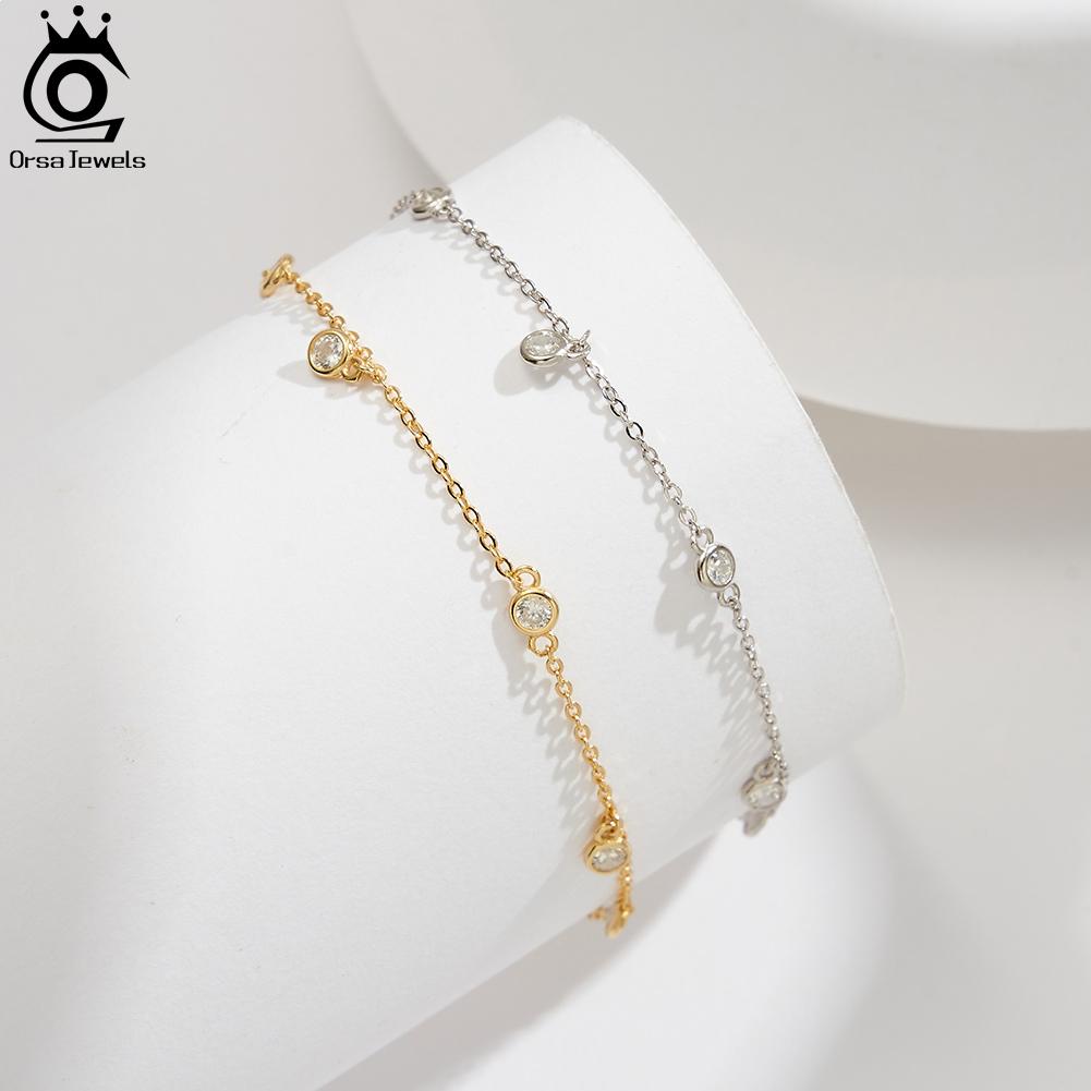 ORSA JEWELS Cubic Zirconia Pendants Ankelt 925 Silver Round CZ Anklet Bracelet on Leg Summer Fashion Accessories SA70