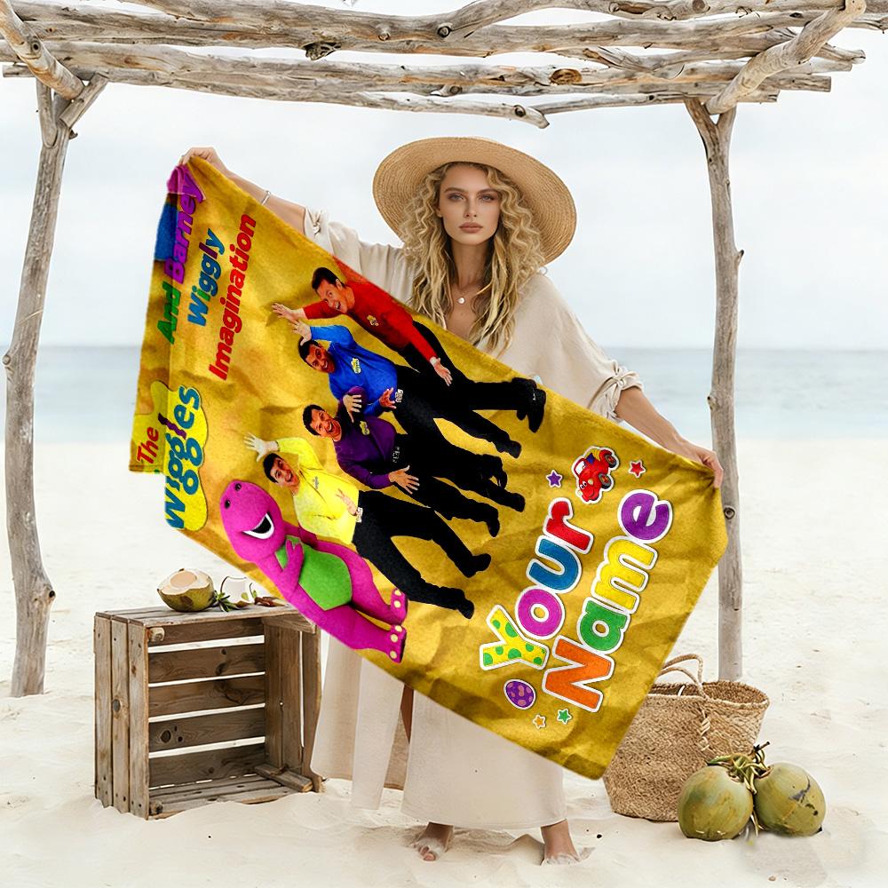 Wiggles Customize Text Beach Towel Soft Durable Quick-Dry Ideal for Travel Outdoor Swim Pool Yoga Surf Camping Hiking Gym Gift Holiday