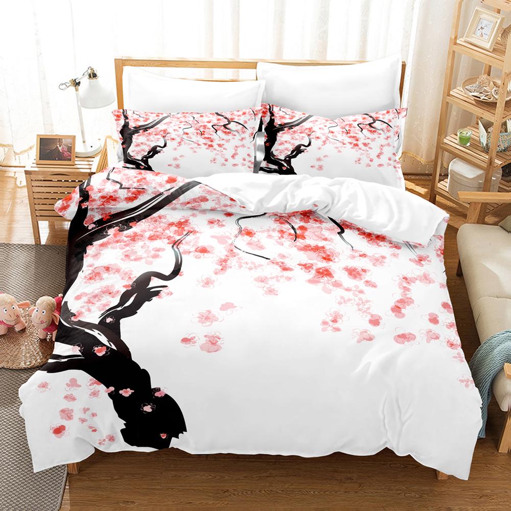 New 3D Plum Blossom Sakura Bedding Sets Duvet Cover With Pillowcase Children Twin Full Queen King Bedclothes
