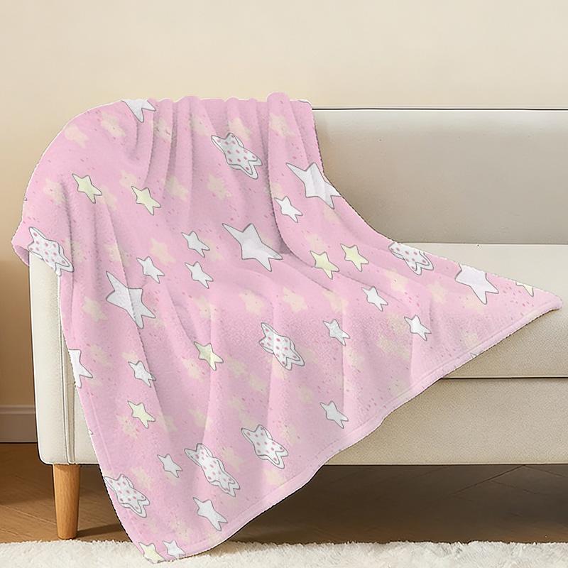 Plush Flannel Blanket | Machine Washable, Cartoon Stars Design, Soft & Cozy for Home, Office Nap, Christmas & Halloween