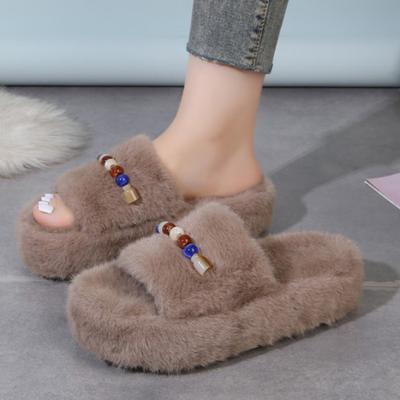 Мода 2025 Расшитые бисером Женские Пушистые Тапочки Осень Новые Тренды Модная Обувь Классические Элегантные Удобные Мягкие Туфли Повседневные Zapatos Mujer