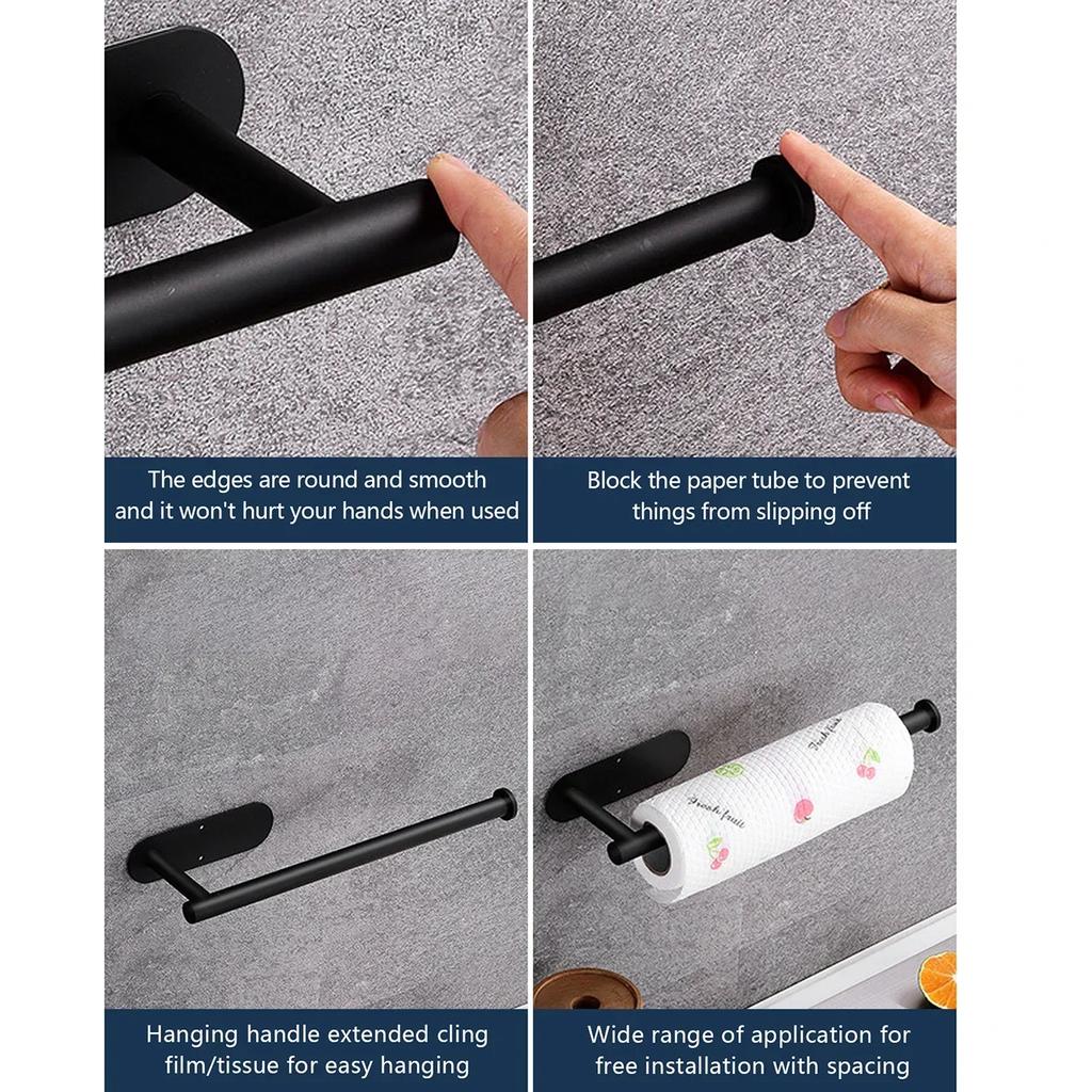 Держатель для бумажных полотенец из нержавеющей стали, самоклеящийся держатель для рулонов бумаги для кухни, без перфорации, для кухни, ванной комнаты, удлиненная стойка для хранения