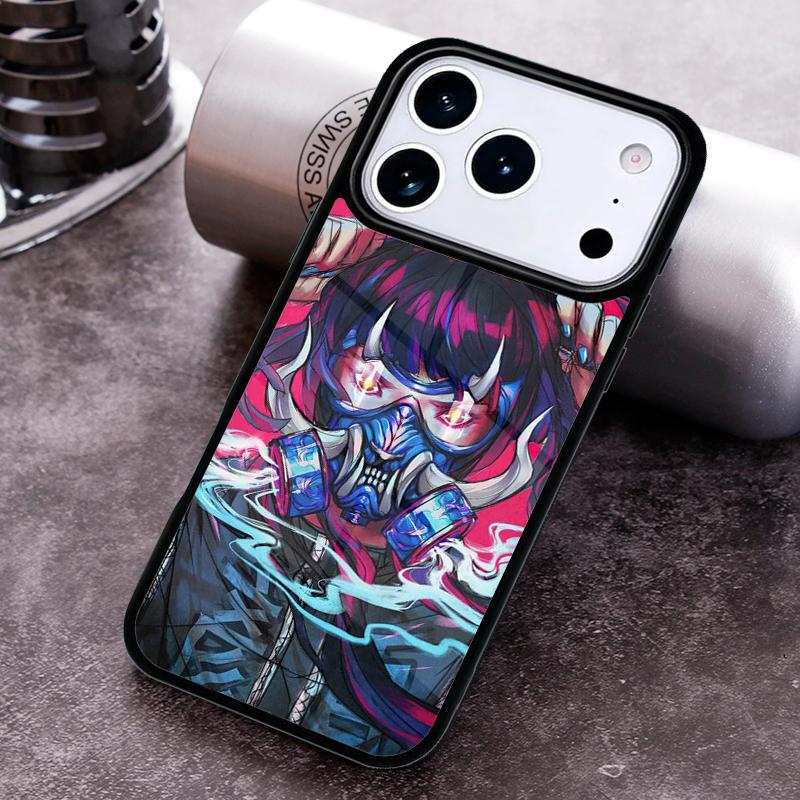 Neon Oni Girl Anime Phone Case for iPhone 17 16 15 Pro Max Air 14 13 12 11 Plus Shockproof Capa Cover