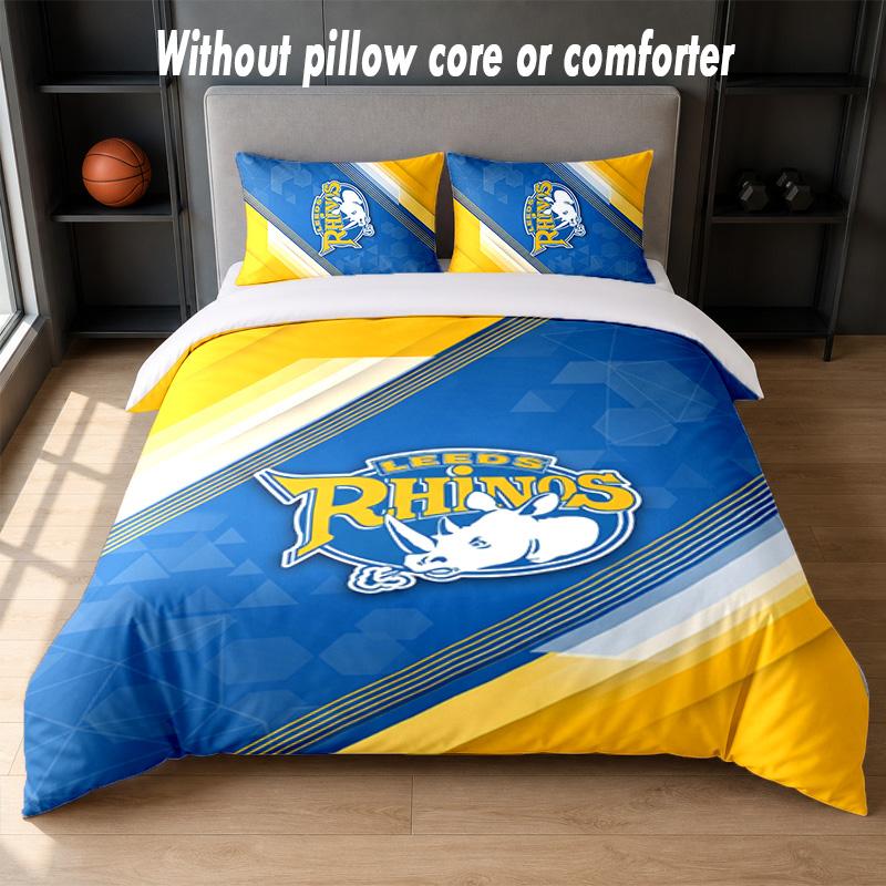 Leeds Rhinos Design Bed Bedding Set 1 Duvet Cover + 2 Pillowcases Soft Breathable Household Bed Linens